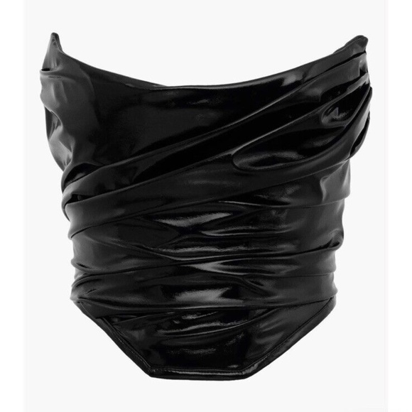 House Of Cb Marla Faux Patent Leather Corset Top Extra Small Black NWT - Picture 3 of 6